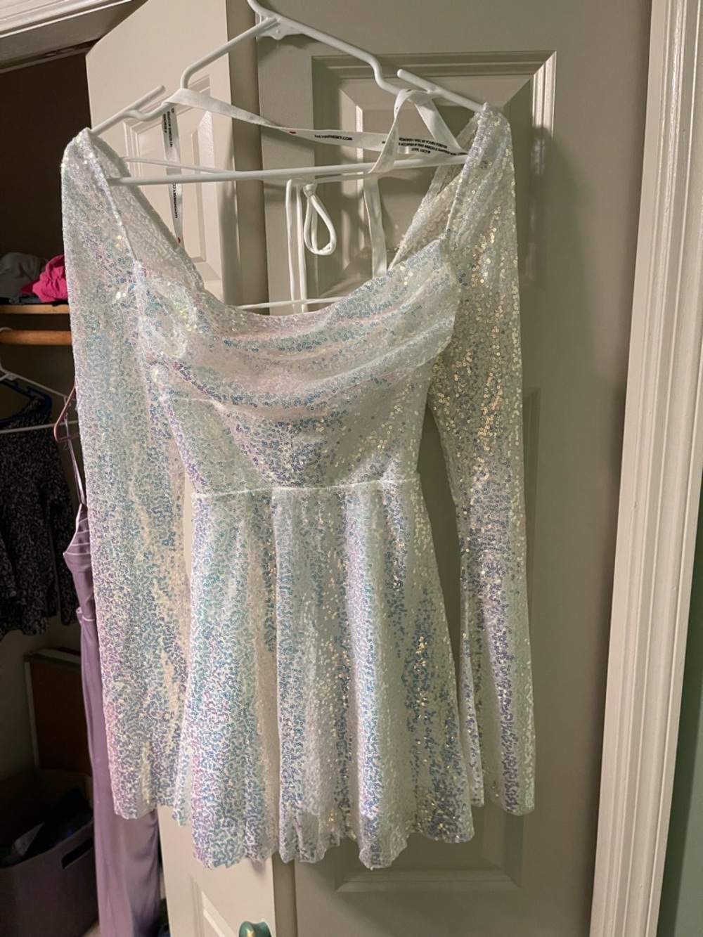 Lucy in the Sky Iridescent White Sequin Mini Dress - Picture 4 of 6